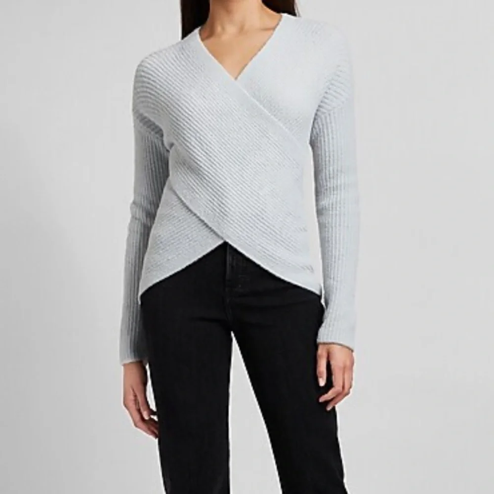 Express Ribbed Wrap Front Tunic Sweater - Picture 2 of 4